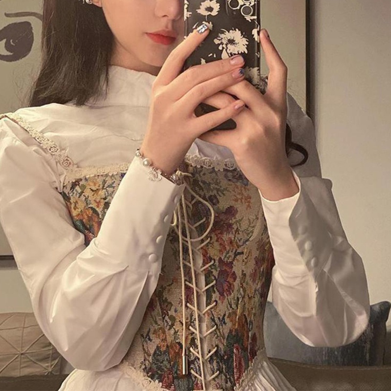 Đầm Cổ Đứng Thắt Dây Eo Phong Cách Retro Dành Cho Nữ