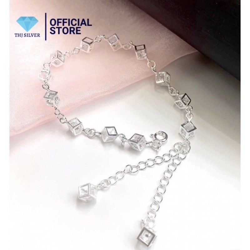 Lắc tay hộp lập phương đá đủ màu sáng đẹp bạc ta -THJ SLIVER