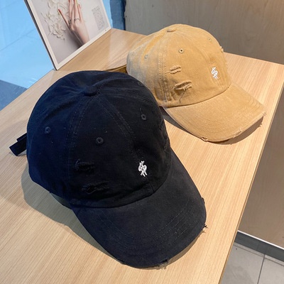 Nón/Mũ Lưỡi Trai Ulzzang Vải Cotton Cao Cấp Trơn Thêu Họa Tiết Ký Tự Đô La Rách Phong Cách Hàn Quốc - Iclassy_shoes