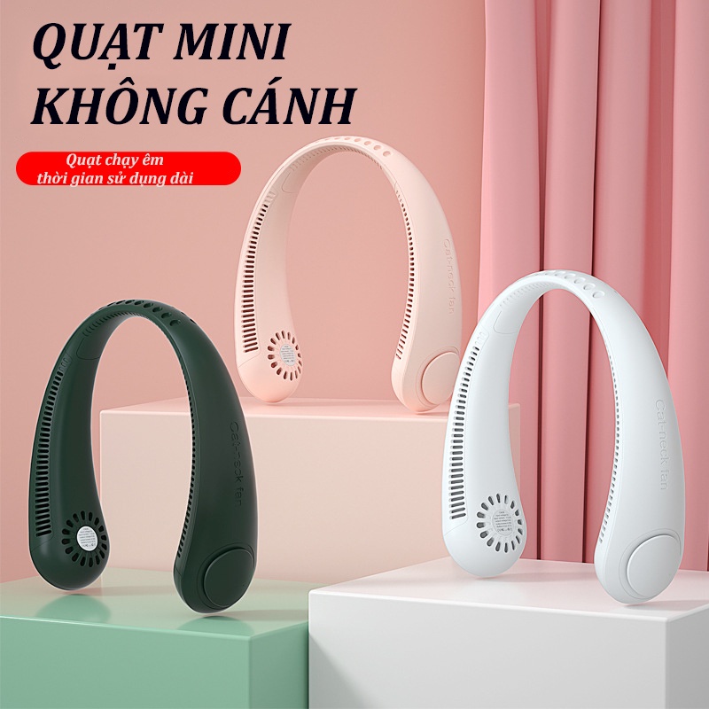 Quạt Mini Đeo Cổ - Quạt Không Cánh Tích Điện Cầm Tay Tiện Lợi Điều Chỉnh 360, Dung Lượng Pin Lớn, Chạy Êm