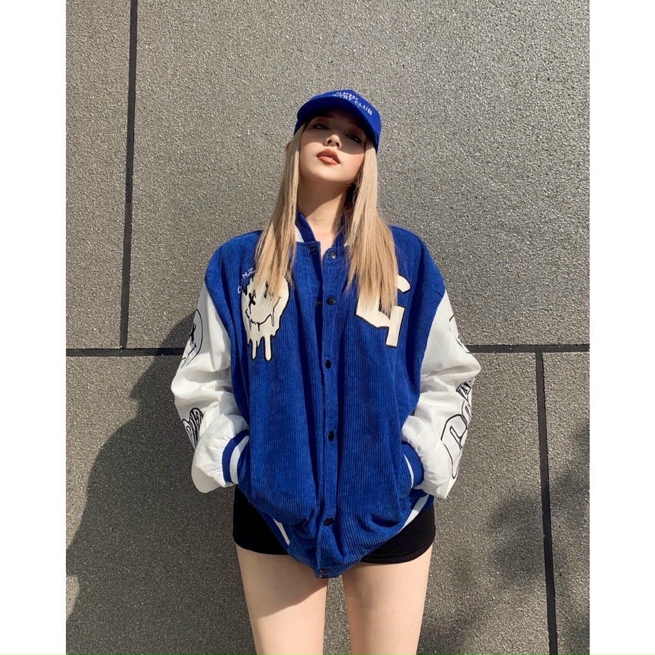 (nhiều màu) Áo Bomber Nhung Gân Thêu G Chất Nhung Mịn Đẹp Form rộng Unisex Nam Nữ Couple jacket Varsity Graffiti