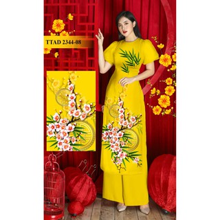 Vải áo dài tằm ý mẫu hoa đào màu sắc tươi sáng