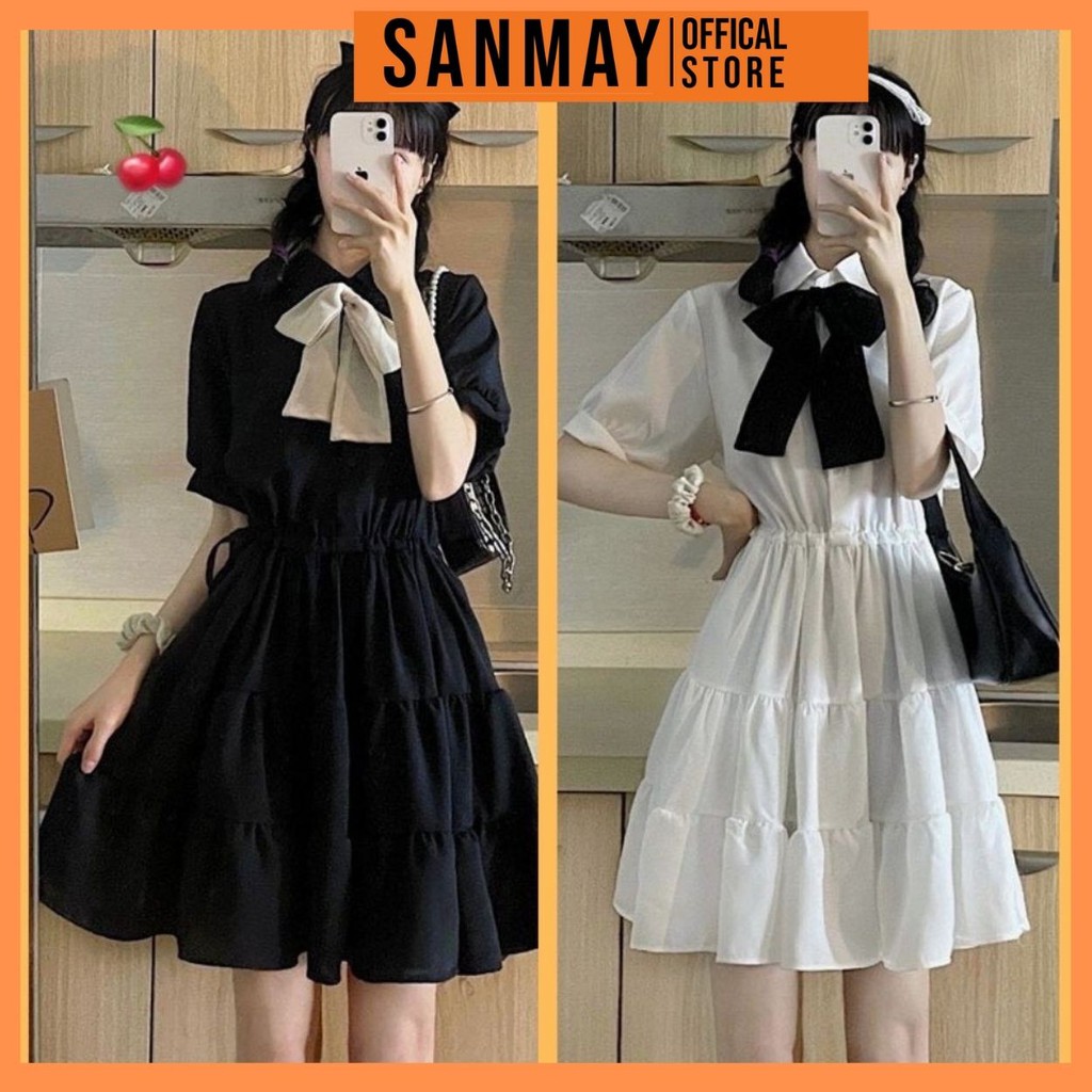 Đầm Babydoll Trắng Dáng Dài Tay Ngắn SANMAY Váy Đi Dự Tiệc Cưới, Đi Chơi, Cổ Sơ Mi Thiết Kế ulzzang Hàn Quốc VD043