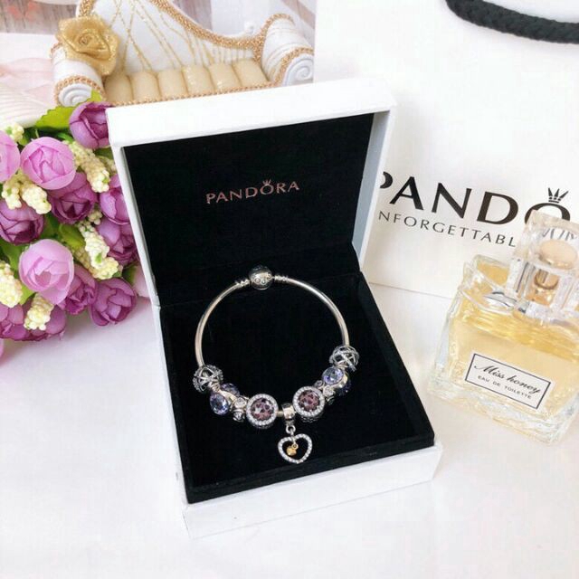 CHARMS Vòng Tay Nữ Trang Mạ Bạc Đính Hạt Charm 100% Pandora