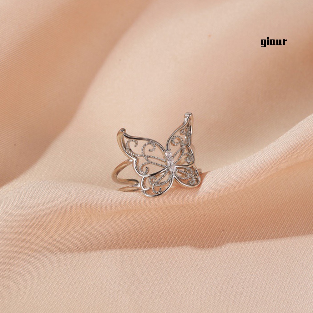 Nhẫn Hở Bản Rộng Đính Đá Hình Bướm Thời Trang Cho Nữ