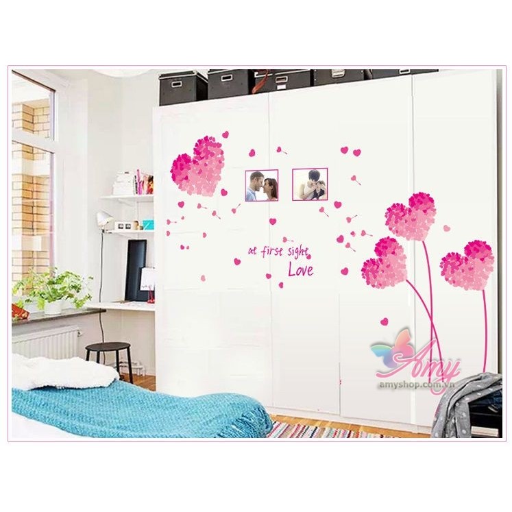 Decal dán tường 3D ⚡ FREESHIP ⚡ Trái tim hồng trang trí phòng ngủ lãng mạn - DH049