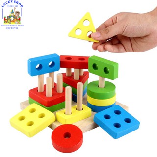 Đồ chơi gỗ montessori thả hình khối 4 cọc cho bé - Đồ chơi thông minh giáo dục sớm - Loại 1 cao cấp an toàn