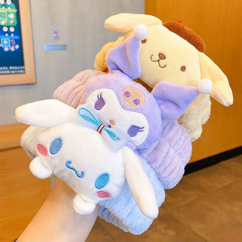 SANRIO Băng Đô Cài Tóc Co Giãn Đính Lông Nhung Dễ Thương Cho Nữ