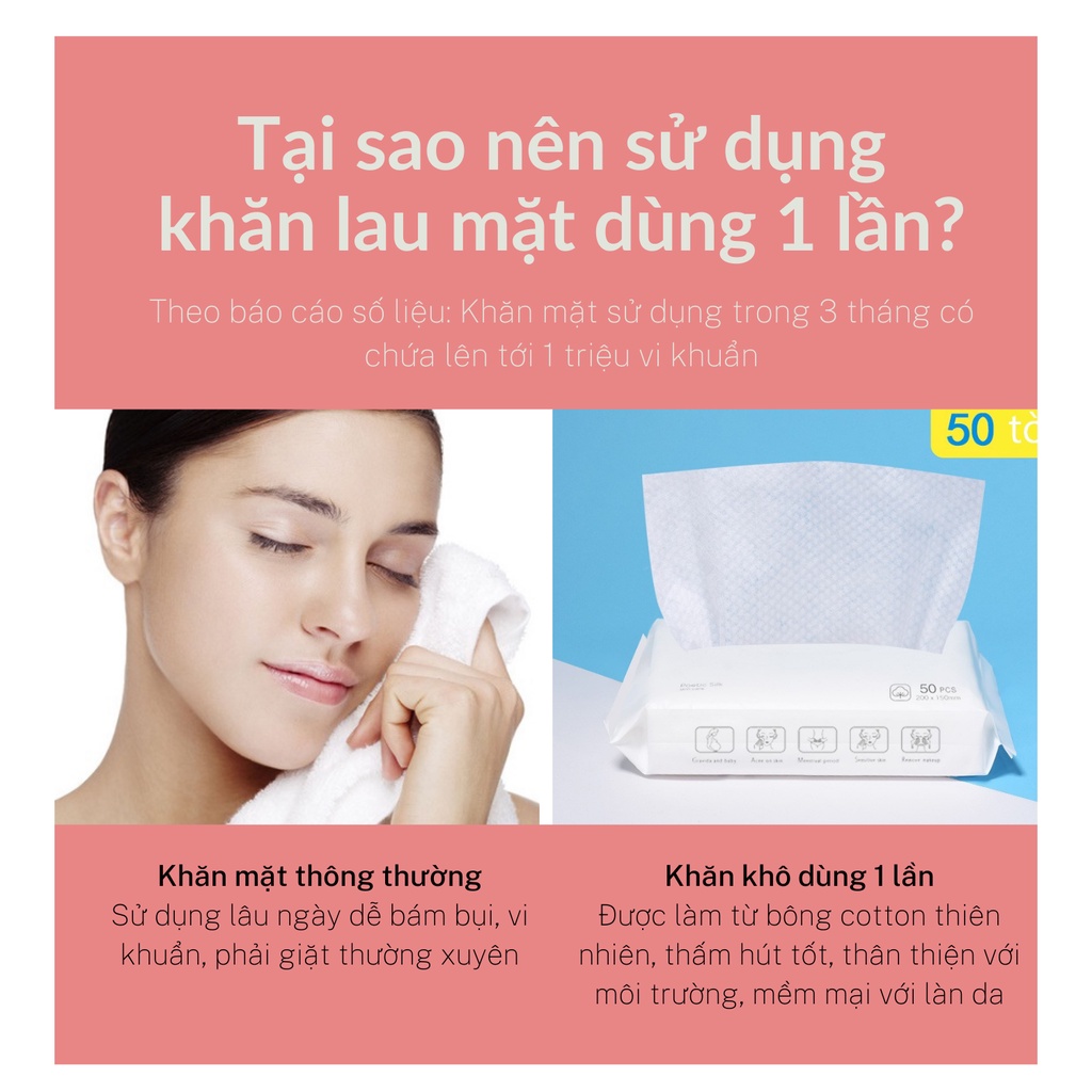 Khăn mặt khô dùng 1 lần lau khô, lau ướt - Giấy đa năng tiện lợi, bông tẩy trang, làm sạch