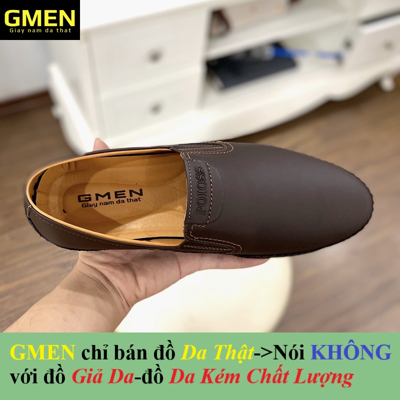 Giày lười nam da bò mềm mại đế cao su khâu chỉ bảo hành 12 tháng GM09