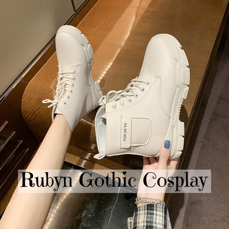 [CÓ SẴN] 🔥 Giày Boots Chiến Binh Cổ Lửng Hàn Quốc Jie Yu 2 màu đen, trắng sữa ( Size 35 - 40) | BigBuy360 - bigbuy360.vn