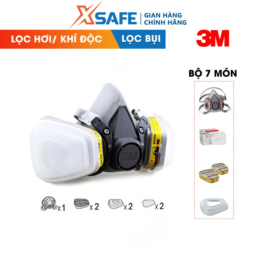 Bộ mặt nạ phòng độc 3M 6200-6003-5N11-501 (7 món) lọc bụi, dùng phun sơn, phun thuốc hóa học - xsafe