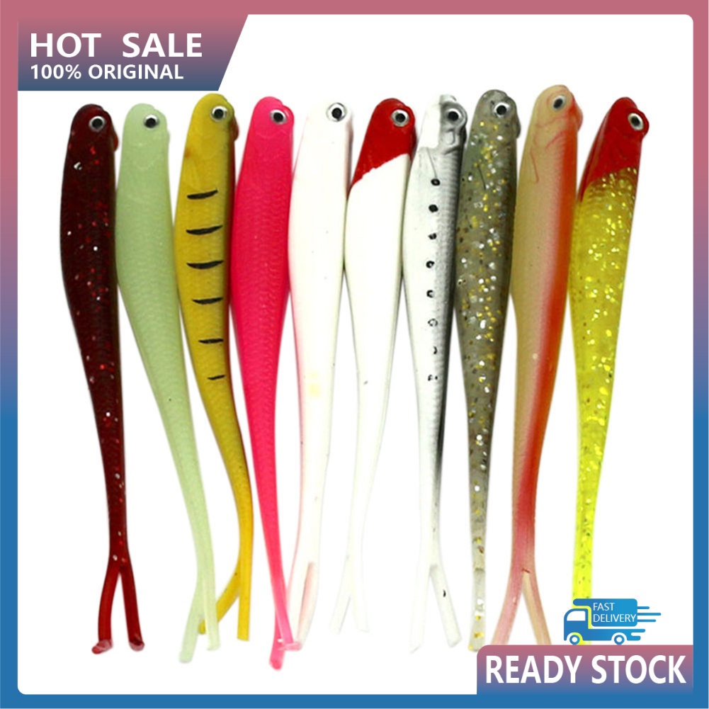 Bộ 10 Mồi Câu Cá Giả Bằng Nhựa Mềm Mắt 3D Nhiều Màu Kích Thước 13cm