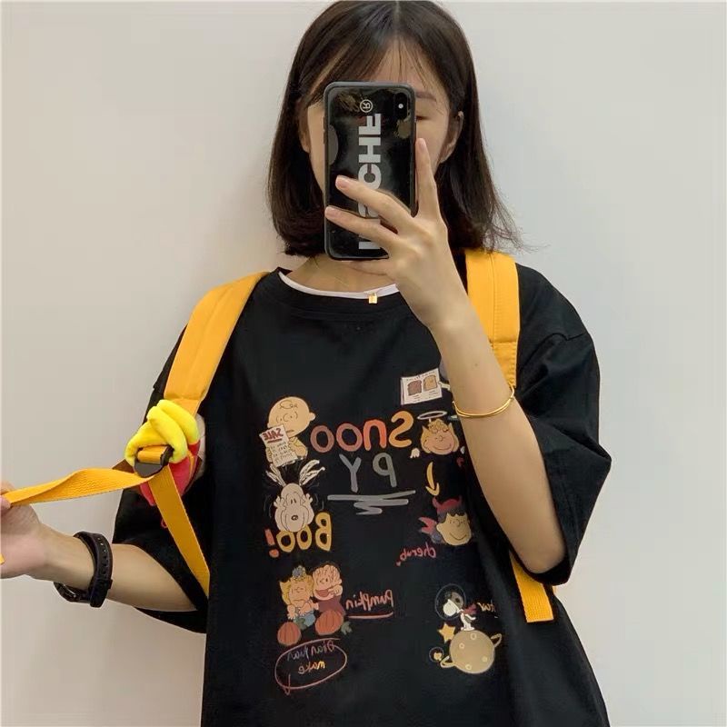 2021 spring and summer new Korean version Harajuku Hong Kong Style loose fun cartoon versatile short sleeve T-shirt women's half sleeve top