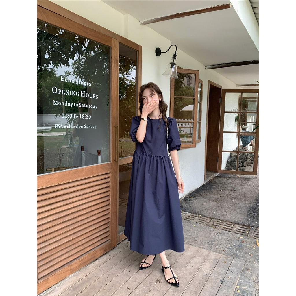 Đầm Hàn Quốc Cổ Tròn Ngắn Tay Dáng Dài Vừa Vặn 63853 3 Màu Sắc Đơn Giản