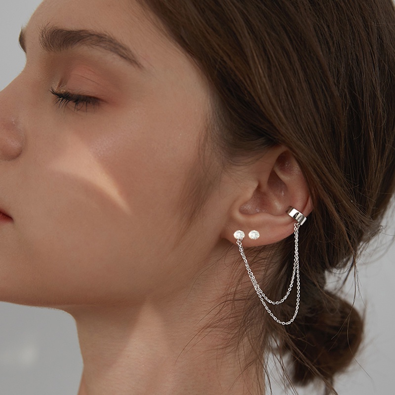 1 Bộ Khuyên Tai Dạng Chuỗi Kép Đính Kim Cương Pha Lê Kim Loại Thanh Lịch Sang Trọng Dành Cho Nữ