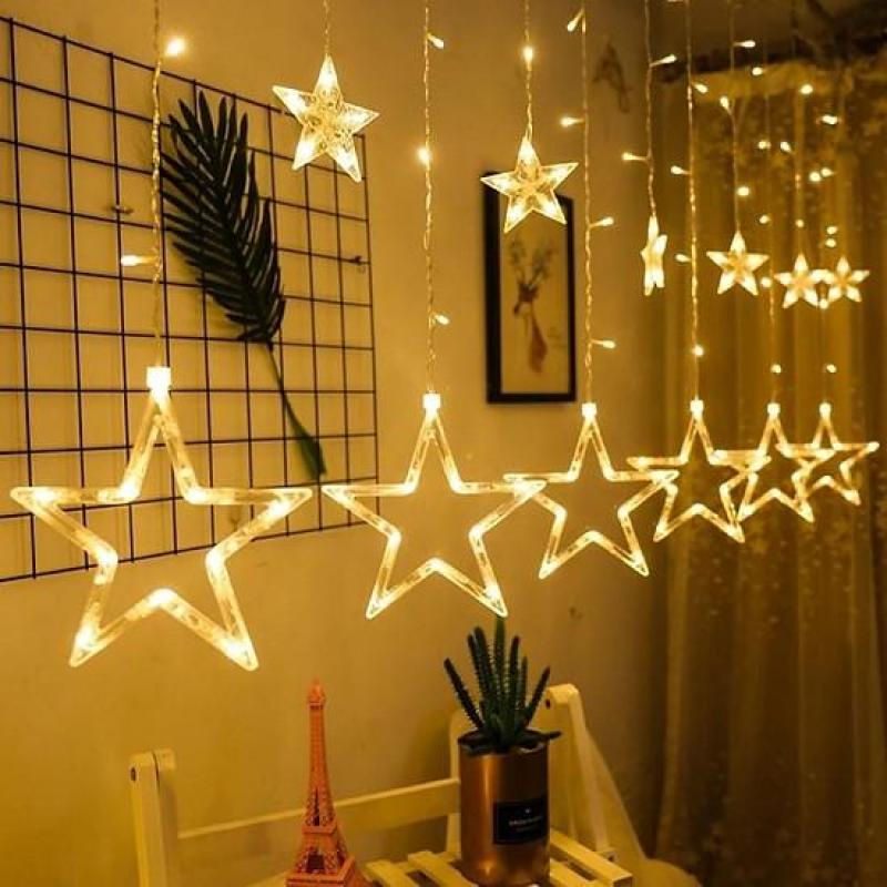 Đèn led nháy thả màn trang trí hình ngôi sao, ánh sáng vàng, dài 2.5m - Điện nước gia dụng Hoàng Kim