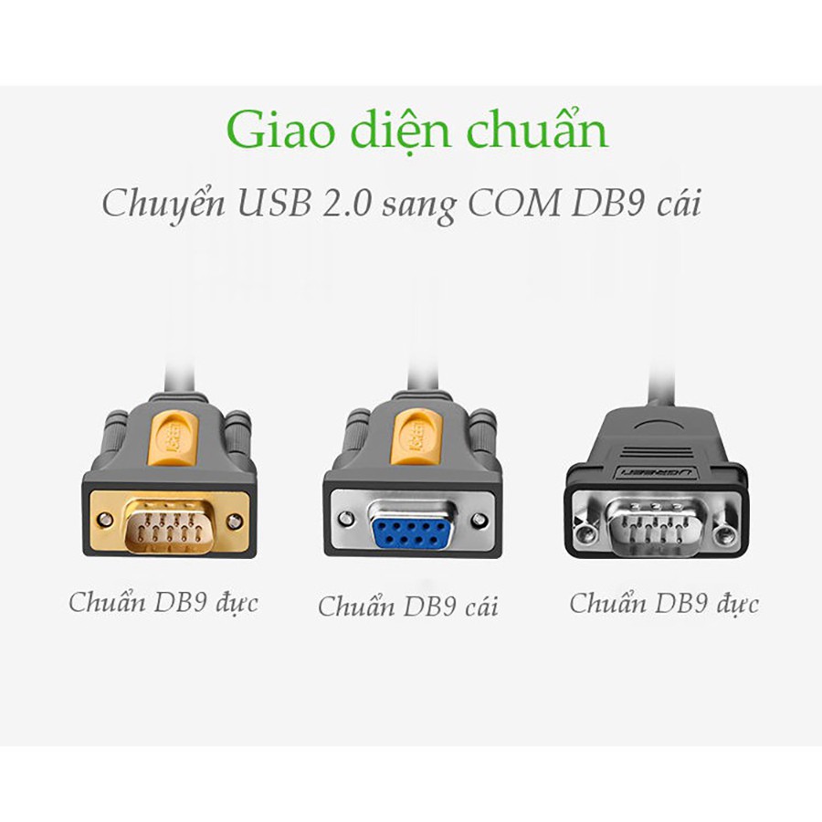 Cáp chuyển đổi USB sang Com RS232 âm UGREEN 20201 dài 1,5m chính hãng - HapuStore