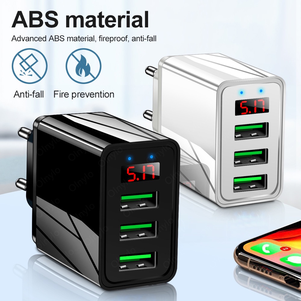 Bộ Sạc Nhanh 3 Cổng Usb 3.1A Tích Hợp Màn Hình Kỹ Thuật Số Tương Thích Với iPhone Và Android