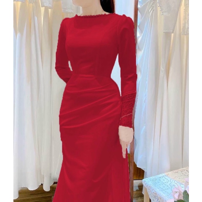 MS1297 ĐẦM BODY ĐUÔI CÁ TÔN DÁNG PHỐI TÀ NGOÀI full S/M/L/XL