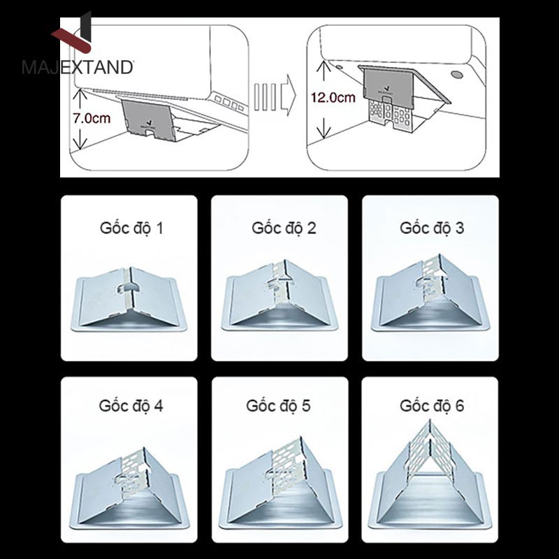 Đế Nâng Tản Nhiệt MajexTand Mỏng Nhất Thế Giới , Sử Dụng Aluminium, 6 Góc Độ Điều Chỉnh Linh Hoạt, Dể Dàng Mang Theo