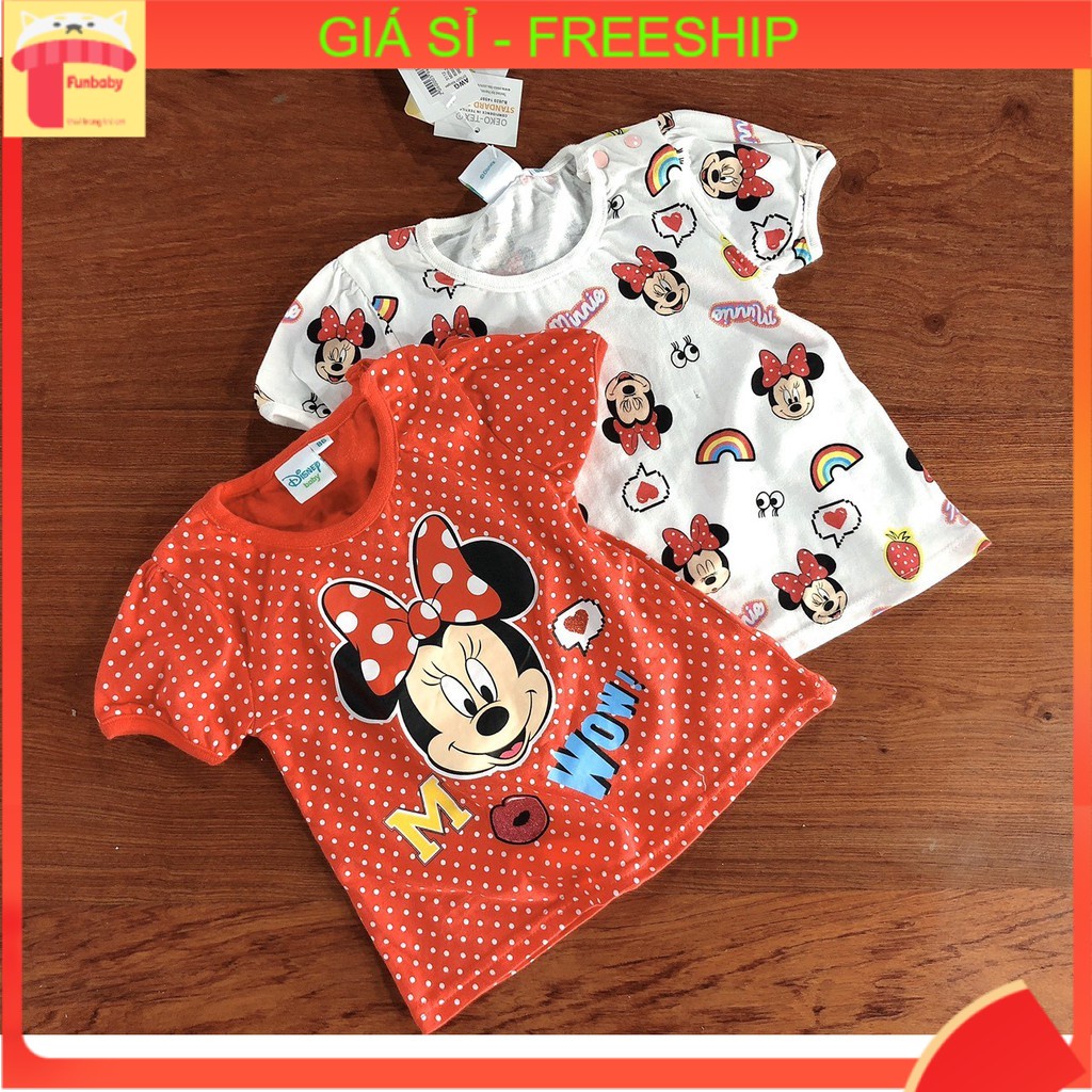 Áo thun bé gái 3-12 tháng hàng DISNEY xuất dư xịn, Áo cộc tay cho bé hình Mickey vải cotton co giãn thấm hút mồ hôi