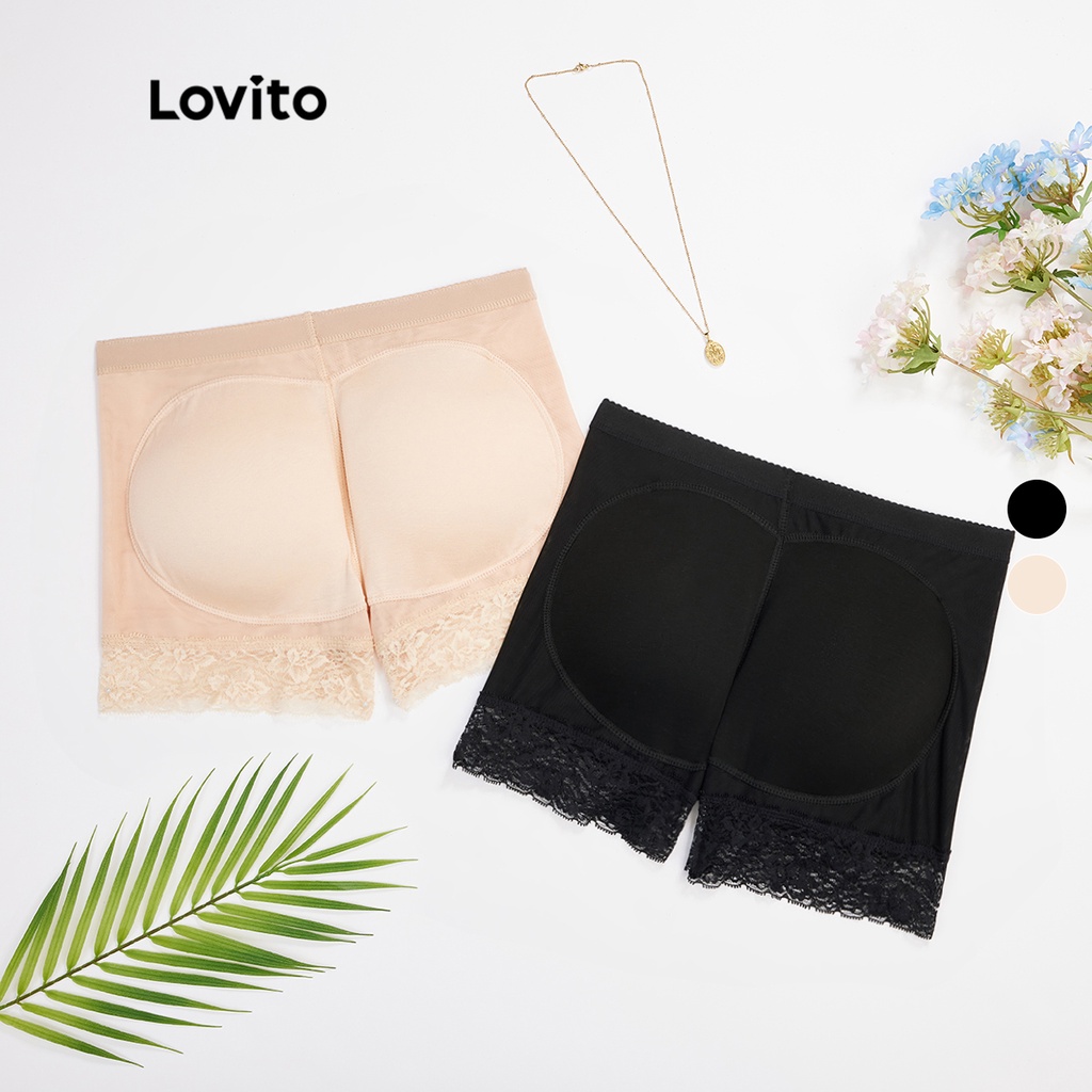 Áo corset định hình Lovito màu trơn phối ren nổi bật nâng mông phong cách sexy L17X531 (Màu mơ / Màu đen)