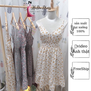 Đầm 2 dây hoa nhí , vải voan lụa mát mịn freesize từ 40kg>65kg