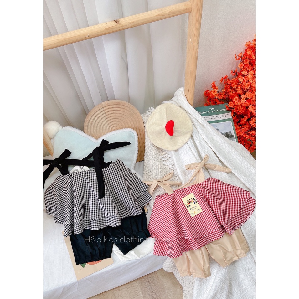 Sét Caro 2 dây   đỏ -đen  quần  thụng dài  - bộ quần áo trẻ em xinh xắn