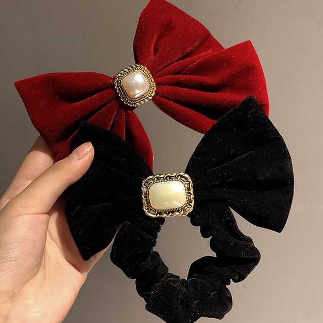 Kẹp tóc đính nơ màu đỏ/đen dễ thương thời trang cho nữ