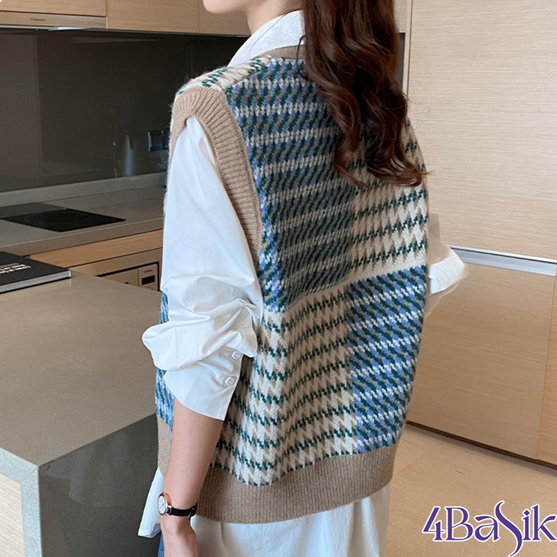 Áo gile nữ 4BASIC, áo len chất dày dặn họa tiết ziczac phối màu phong cách Hàn Quốc siêu xinh - Len01