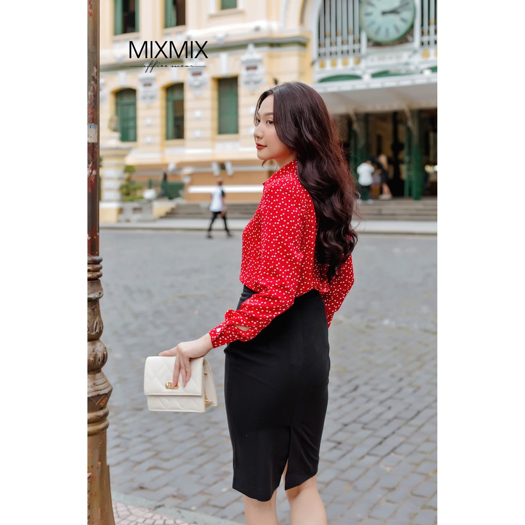 Áo sơ mi nữ họa tiết tim nhí - MIXMIX - Hàng thiết kế - Hình ảnh độc quyền shop tự chụp