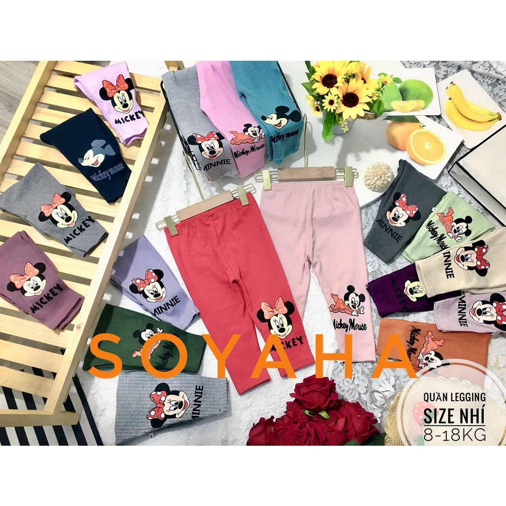 Quần Legging Bé Gái Chất Len Tăm Đẹp In Hình Mickey Cute Cho Bé 8-18kg