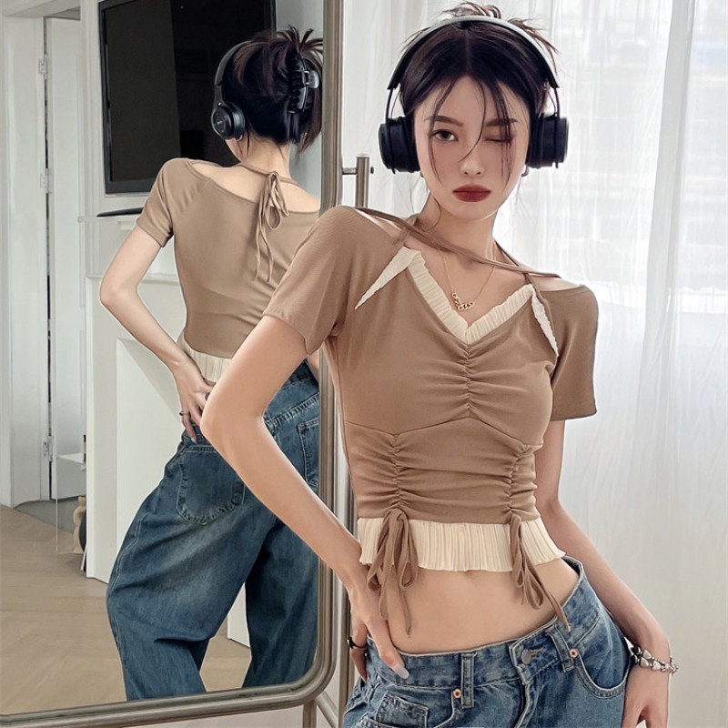 Áo Thun Nữ Trễ Vai Ngắn Tay Dáng Ôm Gợi Cảm