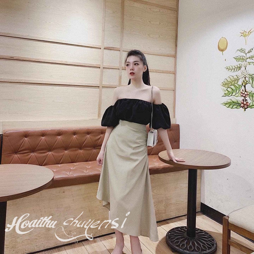 áo trễ vai tay bồng chun ngực- áo bánh bèo nữ tính duyên dáng