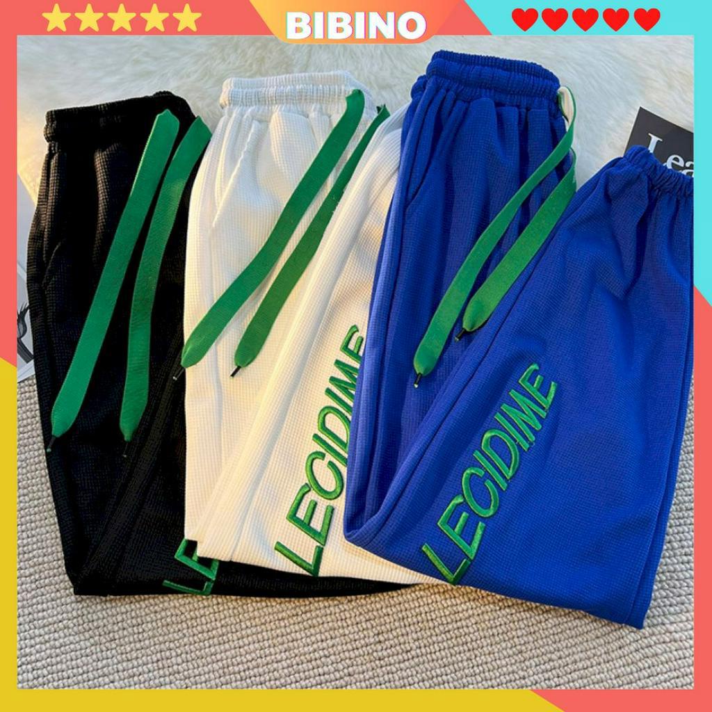 Quần jogger ống rộng nam nữ đẹp thêu chữ chất cotton tổ ong BIBINO Quần dài bo chun gấu form rộng bigsize hàn quốc QN03