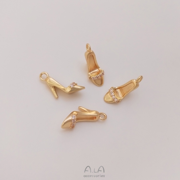 Mặt Nạ Đồng 14K Hình Giày Cao Gót Màu Vàng Kim diy Trang Sức