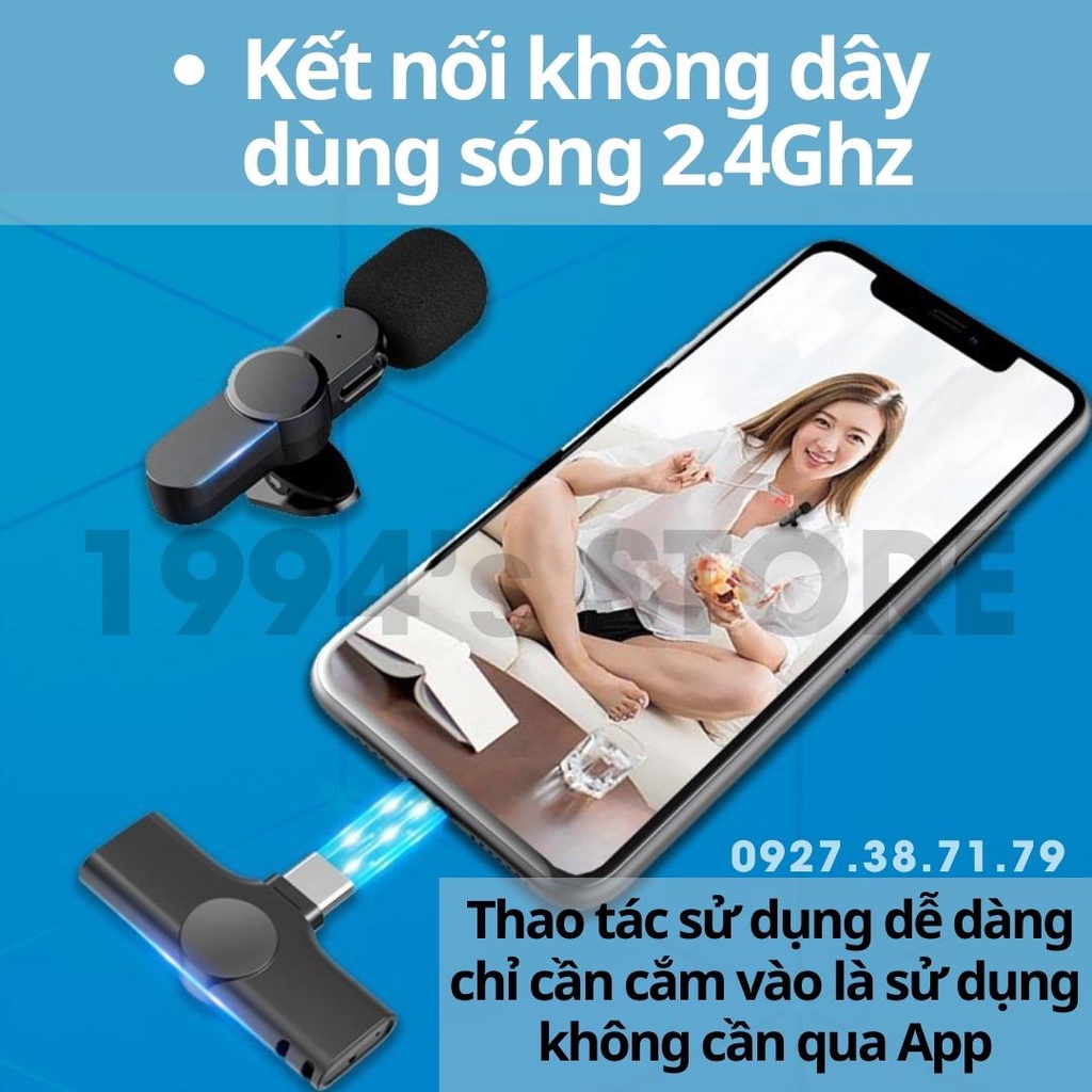 Micro không dây cài áo Version 2 - kết nối 2.4G xa 20m - Dùng để livestream, quay vlog, Tiktok, dạy học Online, bán hàng