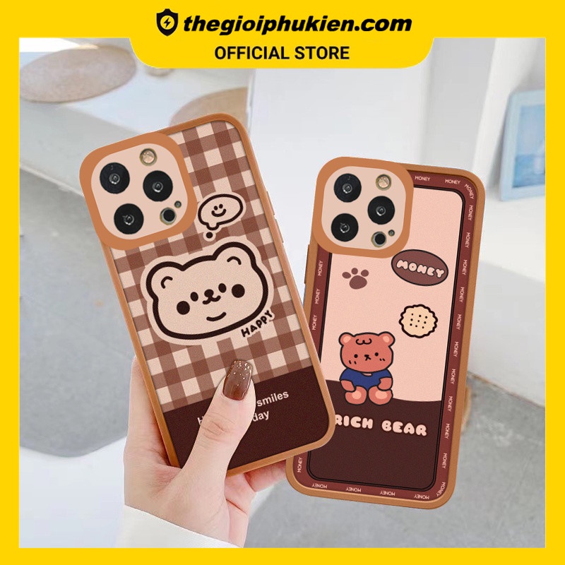 Ốp iphone - Ốp lưng iphone cạnh vuông viền camera bear happy dành cho ip 6 đến 14promax - G46