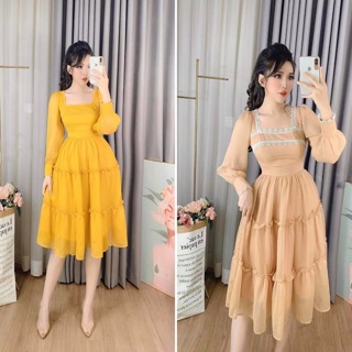 Đầm Dự Tiệc Voan Bèo Viền Ren Tiểu Thư Cực Đẹp