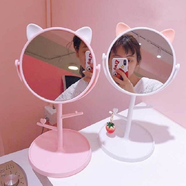 Gương để bàn trang điểm tai mèo nhỏ URI DECOR gương tai gấu nhựa XU.STORE97
