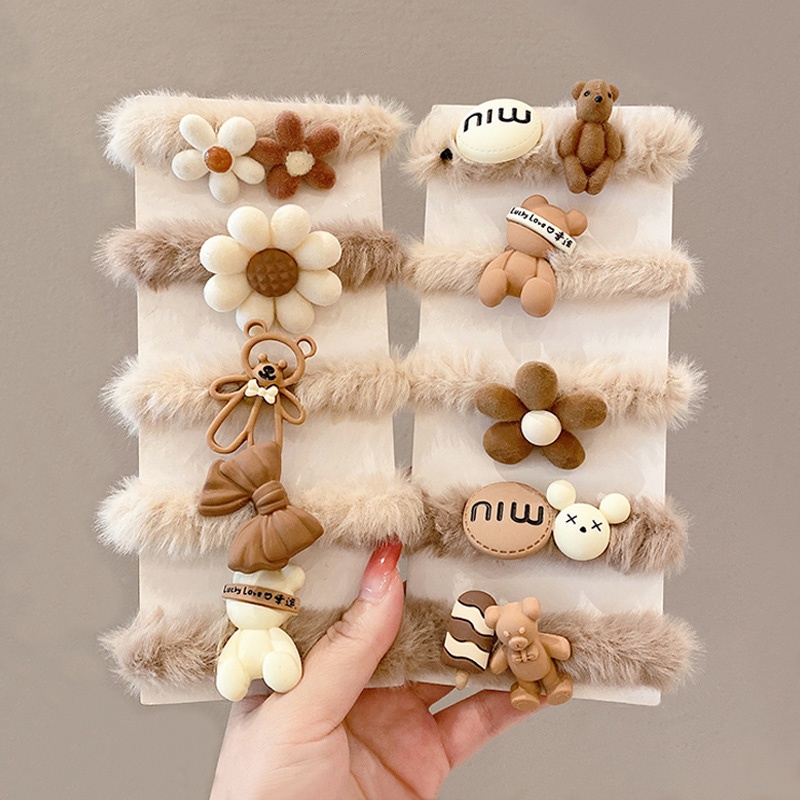 Dây Cột Tóc Cao Su Bọc Vải Lông Màu Cà Phê Hình Gấu Màu Sắc Dành Cho Bạn Nữ