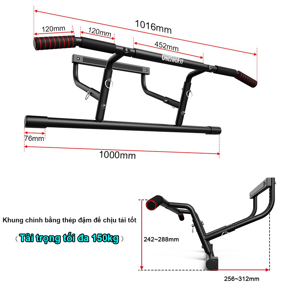 OneTwoFit xà đơn Thanh ngang có thể điều chỉnh trên cửa Pull-up bar Thanh tập xà đơn treo tường gắn cửa OT216