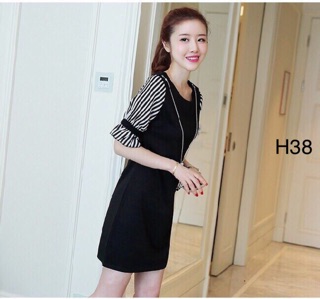 Đầm suông tay phối màu