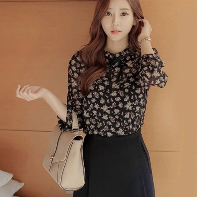 Áo sơ mi công sở kiểu cách điệu hoa nhí size M L Xl