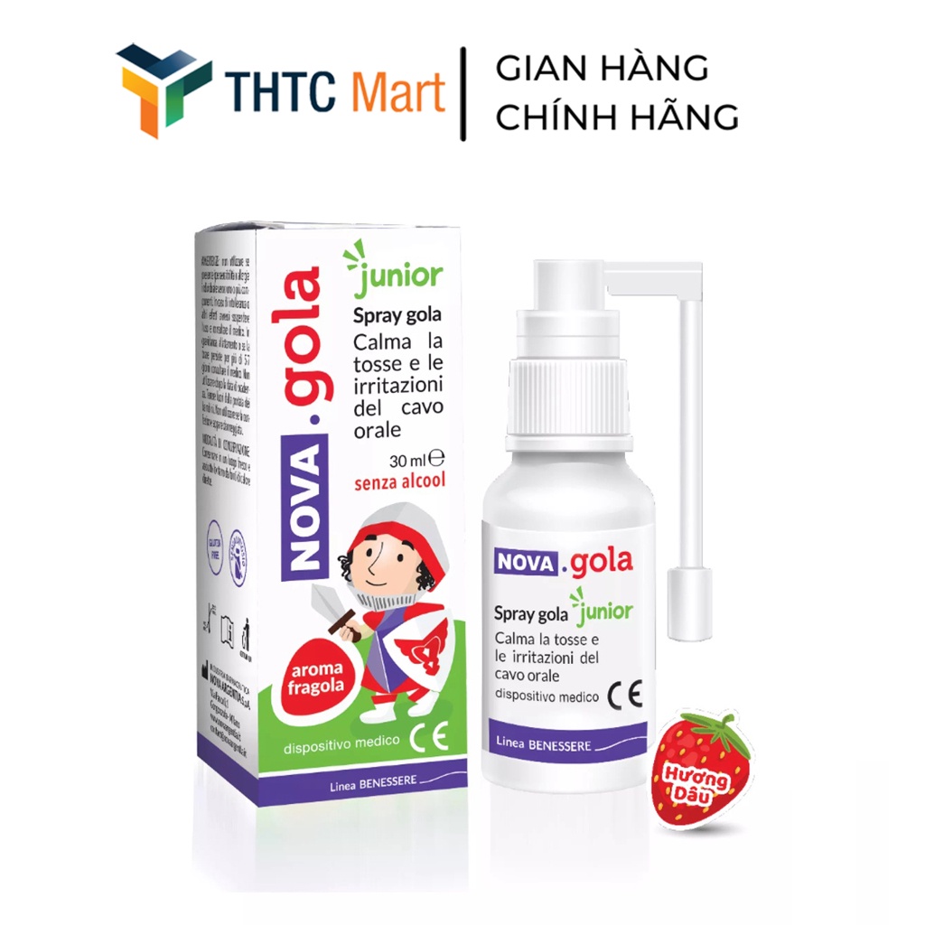 Keo ong xịt họng vị dâu Nova.Gola 30ml - dành cho trẻ từ 1 tuổi, giảm ho, giảm đau do viêm, hết khó nuốt