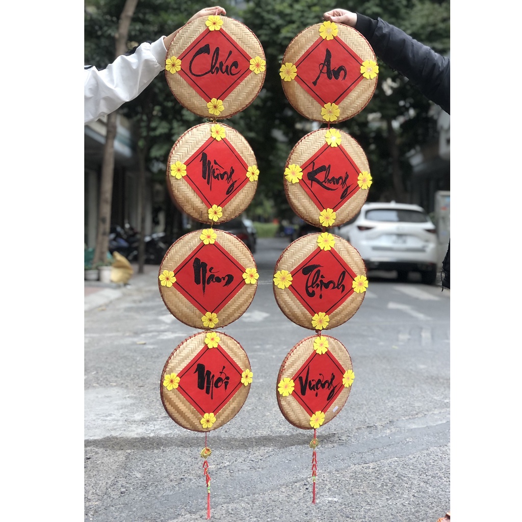 Bộ 8 mẹt tre &quot;Chúc Mừng Năm Mới - Vạn sự như ý - An Khang Thịnh Vượng&quot; trang trí Tết 2022 đường kính 30cm