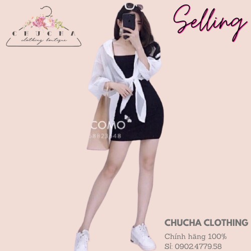 Set đầm 2 dây + Áo sơ mi cột tà siêu đẹp CHUCHACLOTHING