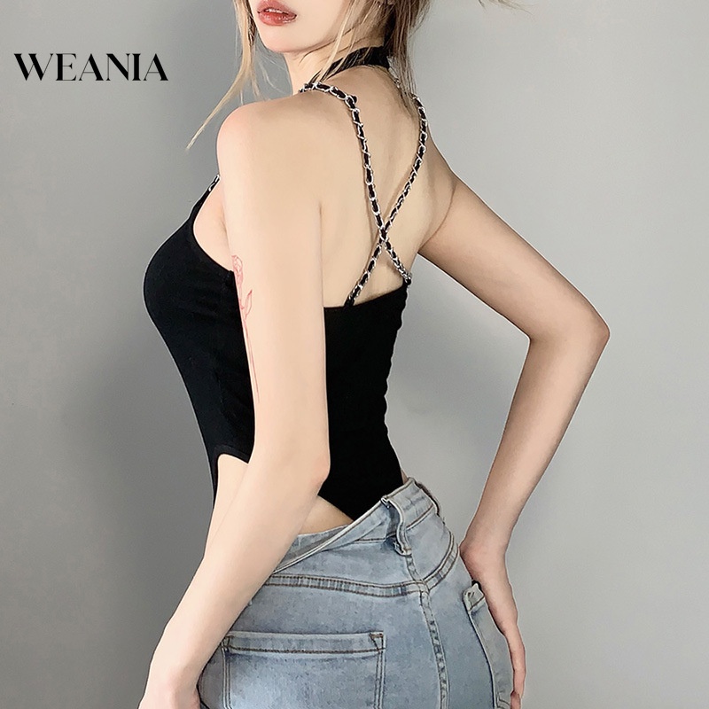 Bộ Áo Liền Quần Hở Lưng Có Dây Xích Quyến Rũ Cho Nữ