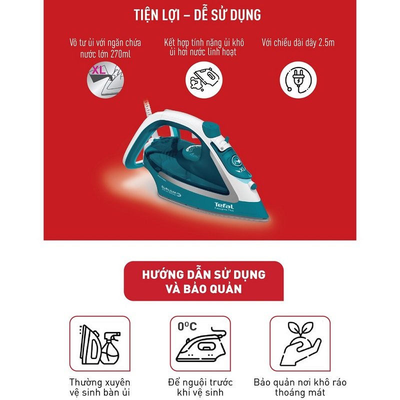Bàn Ủi Hơi Nước Tefal FV5737E0-2500W - Gian Hàng Chính Hãng - BH 2 Năm